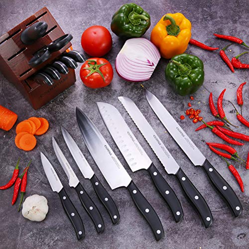 esonmus Kitchen Knife Set, 15piece Knife Set with Wooden Block