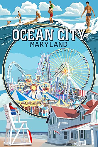 Lantern Press Ocean City, Maryland, Montage Scenes (9x12 Art Print, Wall Decor Travel Poster)