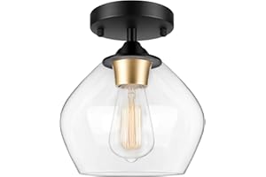 BESLOWE Modern Semi Flush Mount Ceiling Light with Clear Glass Shade, Industrial Close to Ceiling Light, Black Hanging Ceiling Light Fixture for Hallway, Bedroom, Dining Room, Entryway, Foyer