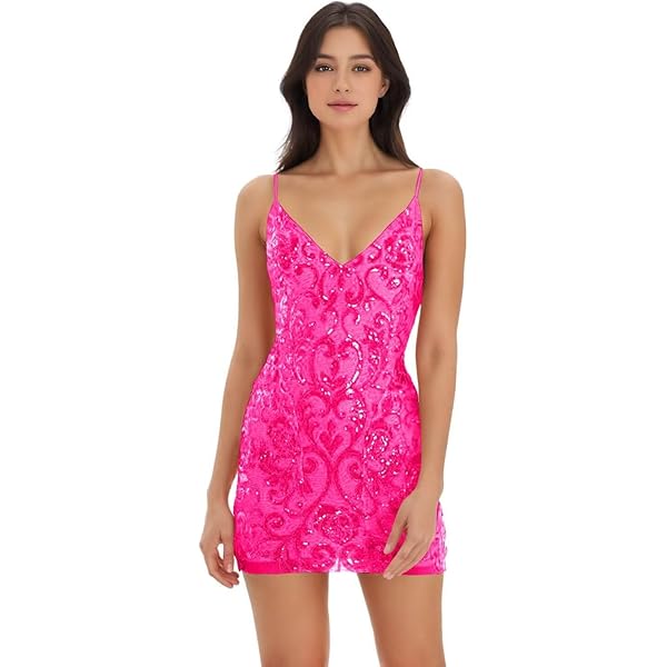open lace back dress Amazon.com: Sequin Bodycon Dress in Hot Pink
