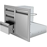 RAILEN 29.5" W x 22.6" H x 21.7" D Outdoor Kitchen Drawer Combo BBQ Access Triple Propane Drawers Combo with Fixed Trash Ring for BBQ Island Grill Station