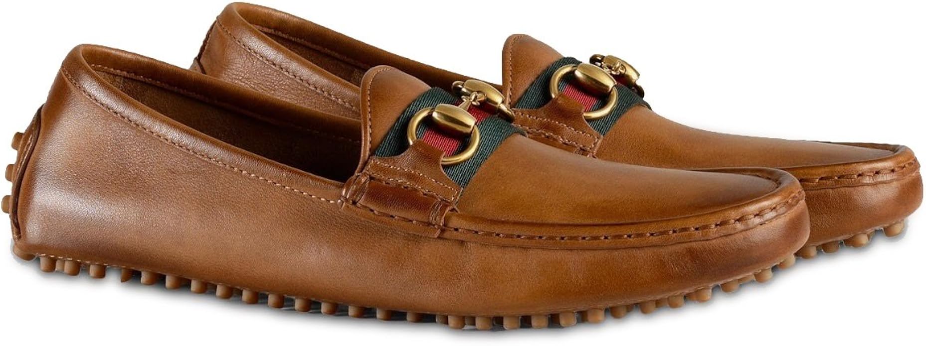 gucci leather driver with web brown