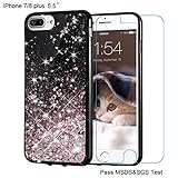 iPhone 8 Plus Case, iPhone 7 Plus Case, Maxdara[Screen Protector]Black Glitter Liquid Sparkle Protective Case Floating Bling Pretty Quicksand for Girls Children [Pass MSDS&SGS Safety Test] (RoseGold)