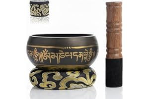 WISH WELL Tibetan Singing Bowl Set with Fabric Gift Case - Sound Bowl Meditation Set - Meditation Bowl - Handcrafted in Nepal - Sound Healing Instrument - For Sound Bath, Reiki Supplies, Meditation Accessories