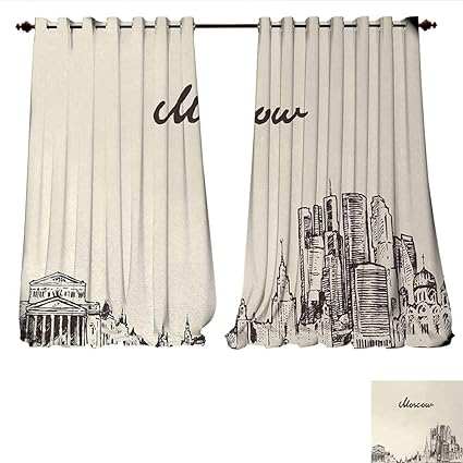 Window Curtain Fabric Vintage Style Moscow Skyline Silhouette Hand