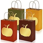 Whaline 36Pcs Fall Kraft Paper Gift Bags with Gold Pumpkin Candy Goodies Bags Grocery Shopping Treat Bags for Autumn Holiday Wedding Birthday Party Favors Supplies