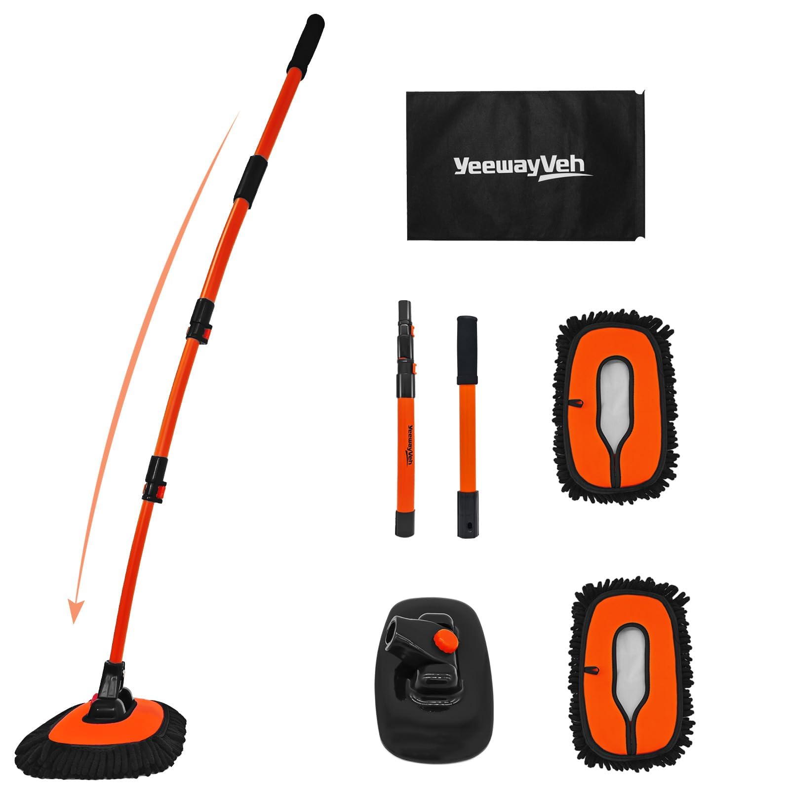 Photo 1 of ** SIMILAR** YeewayVeh 55" Car Wash Brush Mop with Long Handle, 15 Degree Curved Extendable Car Wash Brush with Extra Microfiber Mop Head, Soft Car Washing Brushes with Storage Bag for Truck SUV Cleaning, Orange