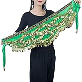 Wuchieal Women's Triangular Belly Dancing Hip Scarf Wrap Skirt with Gold Coins