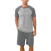NITAGUT Mens Pajama Set Summer 2 Piece Loungewear Short Sleeve Pjs Sleepwear with Pockets Soft Comfy Nightwear