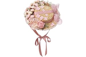 COSDREAMER Girls Women Tea Party Sun Hat Lace Ribbons Straw Hats Small Hat