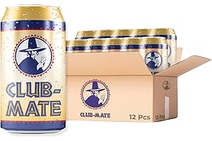 CLUB MATE Club-Mate Sparkling Yerba Maté Tea | Berlin’s Famous Soft Drink | Natural High Energy, Low Sugar, All Natural Flavors | Vegan, Gluten-Free, High Caffeine - 11.2oz Can (12 Pack)