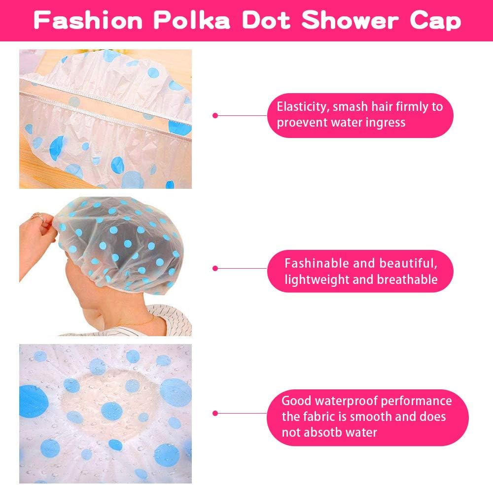 Shower Caps 3 Packs, Waterproof Shower Cap for Women Reusable Shower Hat Bath Caps with Elastic Band - Image 4