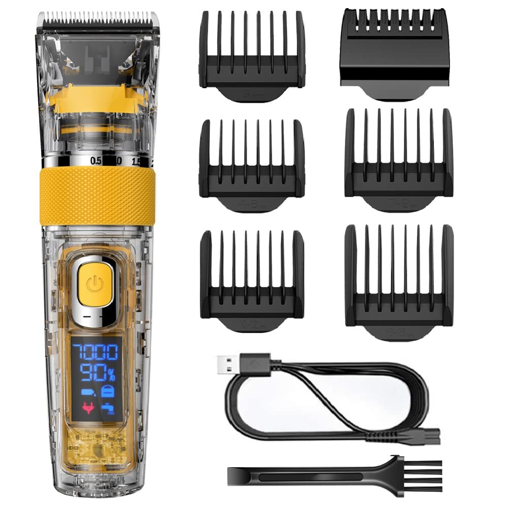 Hatteker Men's Hair Clipper Cordless Beard Trimmer Clippers Professional Hair Trimmer Haircutt Kit IPX7 Waterproof Transparent