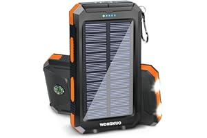 WONGKUO Solar Charger Power Bank - 𝟮𝟬𝟮𝟰 𝙐𝙥𝙜𝙧𝙖𝙙𝙚 36800mAh Solar Phone Charger, QC3.0 Fast Charger with LED Flashlight, IP65 Waterproof Portable Power Bank for Outdoor Activities