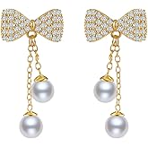 14K Gold Plated Butterfly Stud Earrings - Comfortable Lightweight Design with Secure Butterfly Backs, Cubic Zirconia Bow Posts Jewelry Gifts for Women