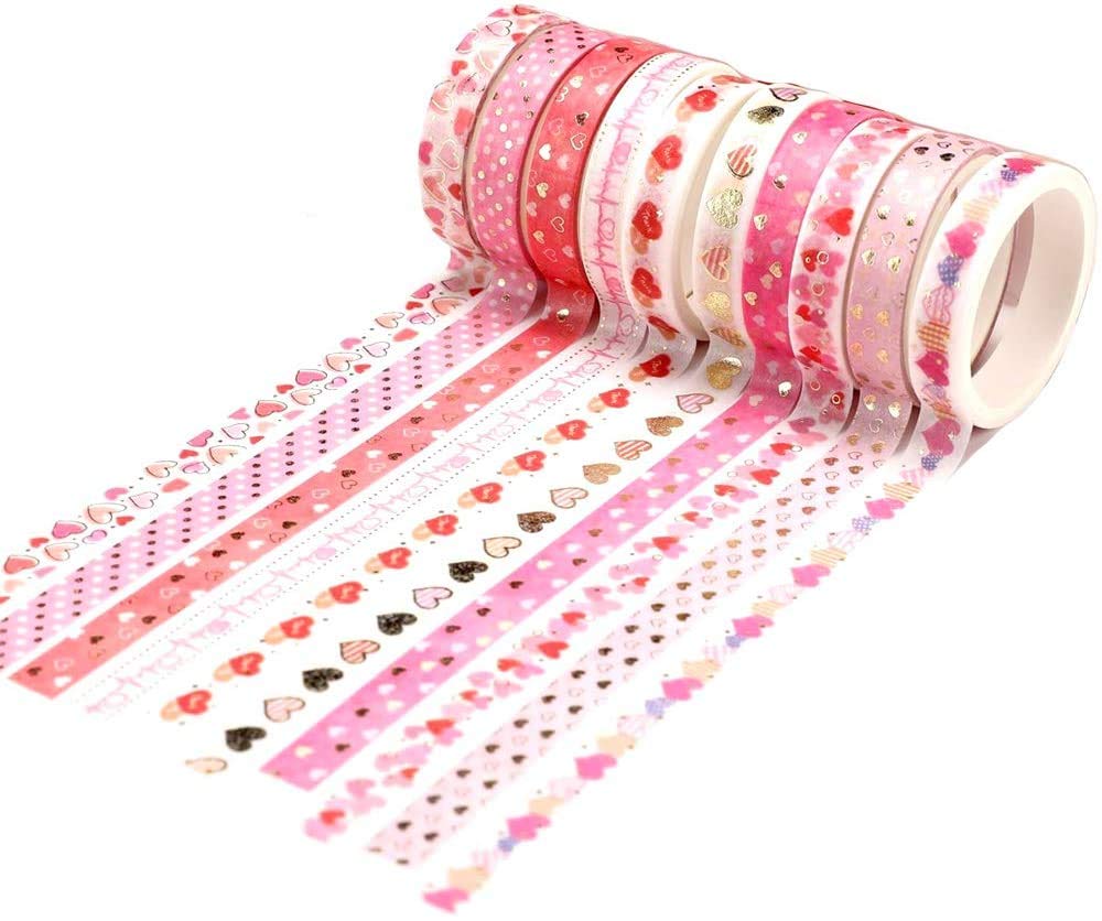 YUBX Skinny Gold Washi Tape Set Foil Decorative Tape for DIY Crafts, Bullet Journals, Planners, Scrapbooking, Wrapping (Love Theme)