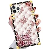 Yuning419 Case Compatible with iPhone 13 Case,Luxury Soft TPU & Hard PC Back for Girls Women,Shockproof Protective Cover,Butterfly Diamond