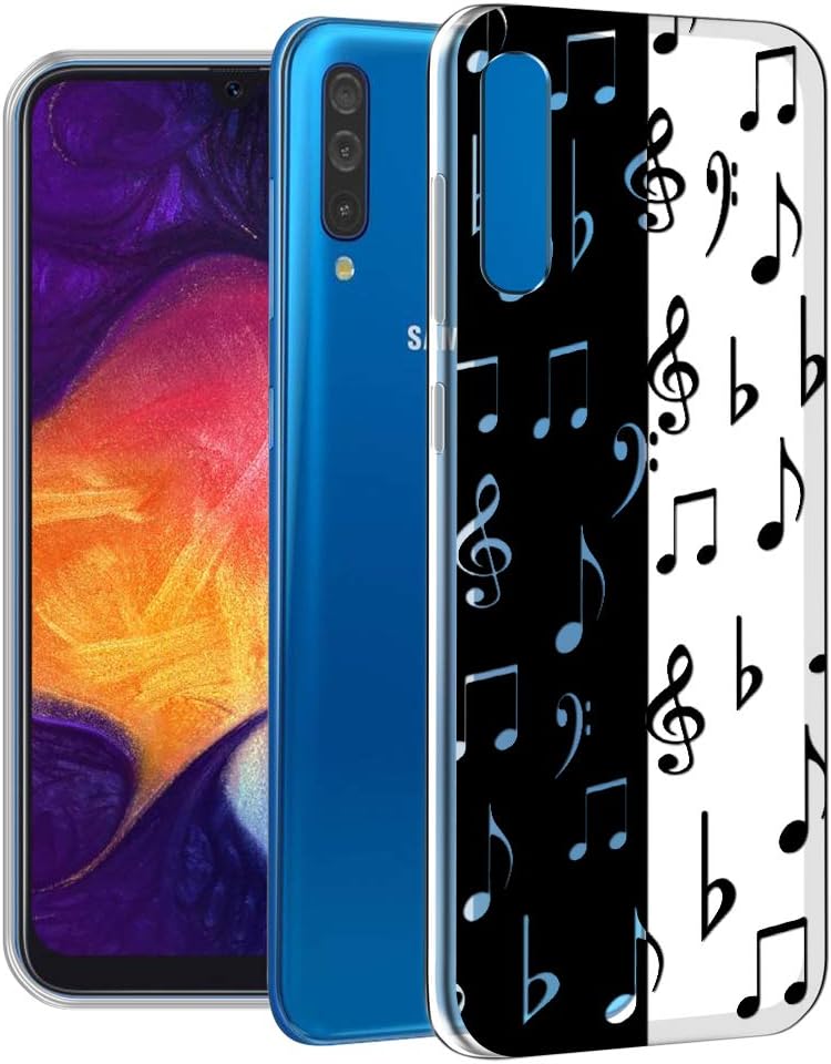 Fashionury ''Black and White Music Pattern''Designer Soft Silicon Lightweight Slimfit Transparent Back Cover for Samsung Galaxy A50