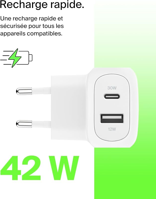 BoostCharge Chargeur Secteur Double Port 42 W avec USB-C Et USB-A