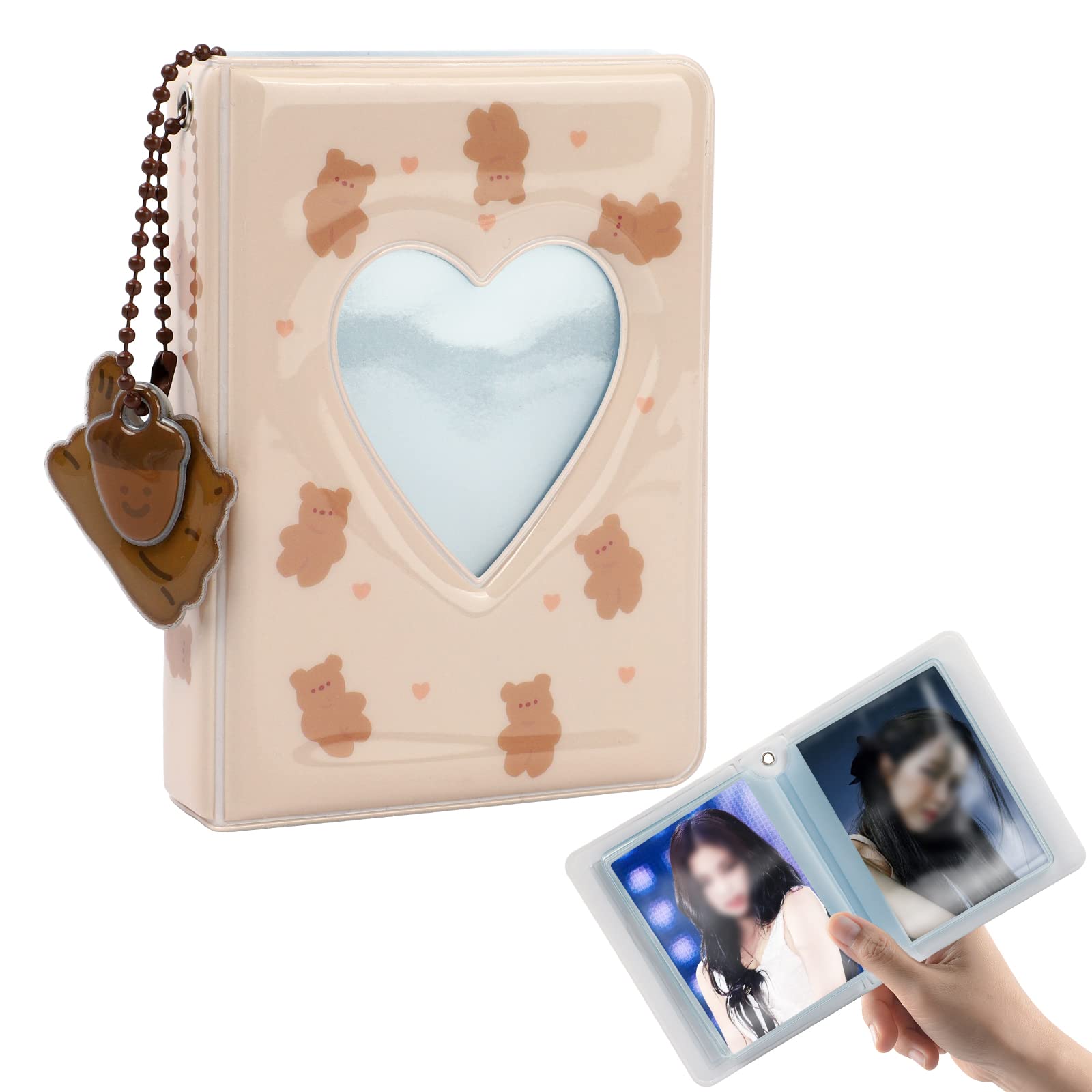 40 Pockets Photo Binder Album, 3 Inch Kpop Mini Photocard Holder Book with Lovely Pendant, Heart Hollow Cute Squirrel or Cat Pattern for Photo Picture Collection — image 1