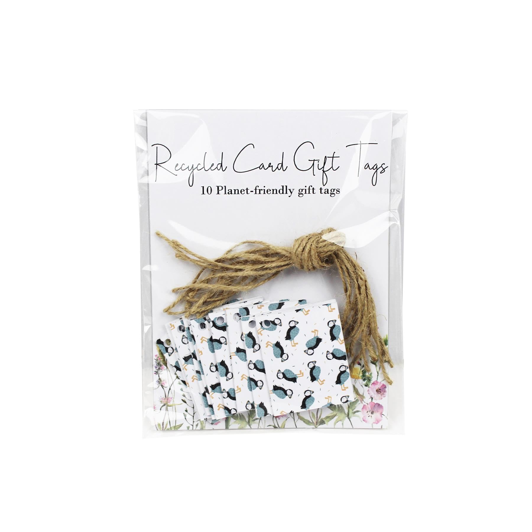 Puffins Folded Gift Tags - Sea Birds Rectangular Shaped Eco-Friendly Recycled Card Present Tags 10 Pack