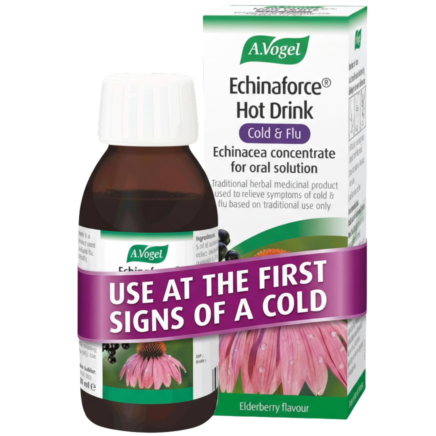 A.Vogel Echinaforce Hot Drink | Cold & Flu Echinacea Concentrate for Oral Solution with Elderberry | For the Relief of Cold & Flu Symptoms | 100ml