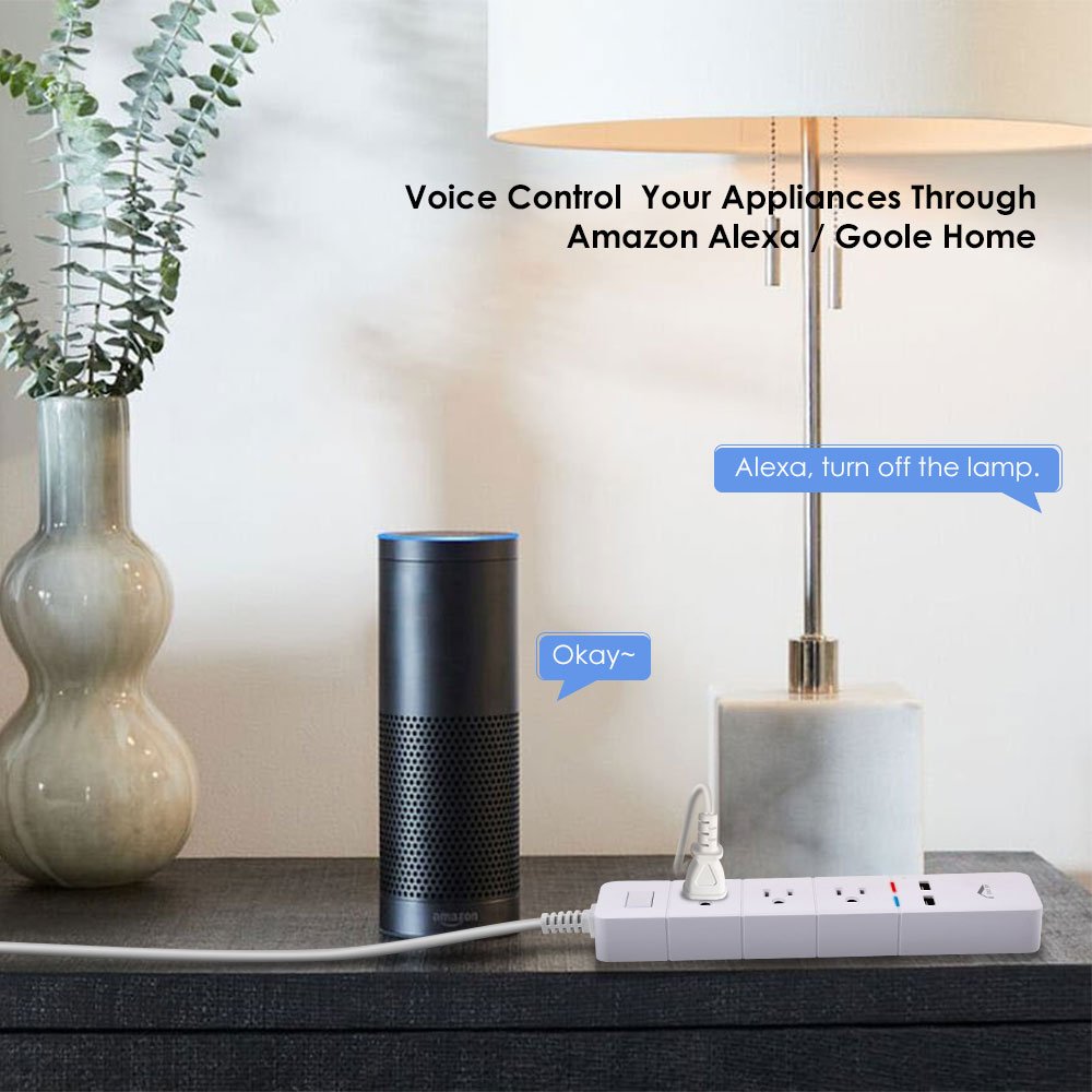 WiFi Smart Power Strip For Alexa, JolyJoy WiFi Surge Protector For Echo/Dot/Google Home/Mini, Voice Control And App Wireless Remote Control Each Outlet Plug & USB Port, 125V, 15A, 1875W (White)