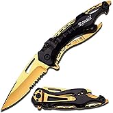 GIFTS INFINITY Personalized Laser Engrave Pocket Knife, Fathers Day, Groomsmen Gift, Graduation Gifts, Gifts for Men Free Engraving 4.5" CLOSED (Black/Gold)