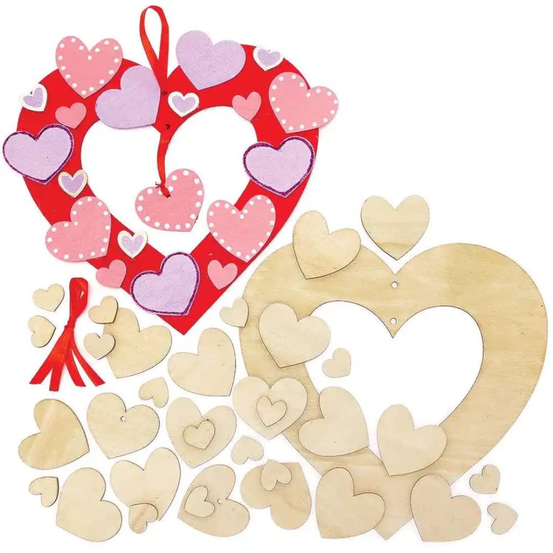 Baker Ross Heart Wooden Wreath Kits - Pack of 2, Valentine's Wreath Woodcraft Kits (FC432)
