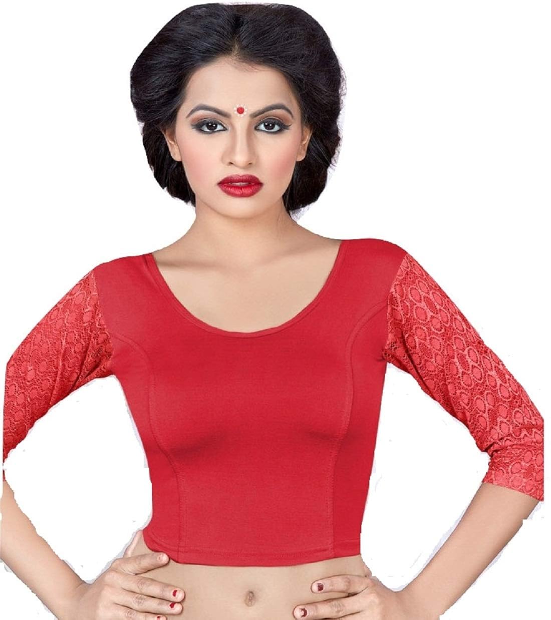 pdezaart present women's raw silk free size 3/4 sleeve readymade net saree blouse