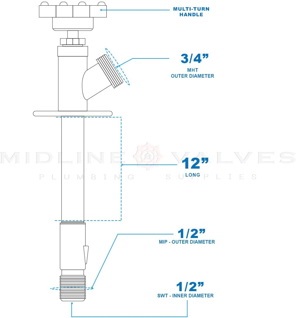 Midline Valve 8428 Sillcock Pipe Chrome Plated Brass Body Frost 1/2 inch MIP/Sweat Connection and 3/4 inch Hose Bib Lead Free, 8: Home Improvement