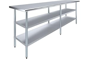 AmGood Stainless Steel Work Table with 2 Shelves | NSF | Metal Utility Table (96" Long x 24" Deep)