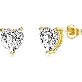 Moissanite Stud Earrings 14K Solid Yellow Gold Heart Earring Jewelry Gifts for Women(1.50 Carat, Heart 8MM)