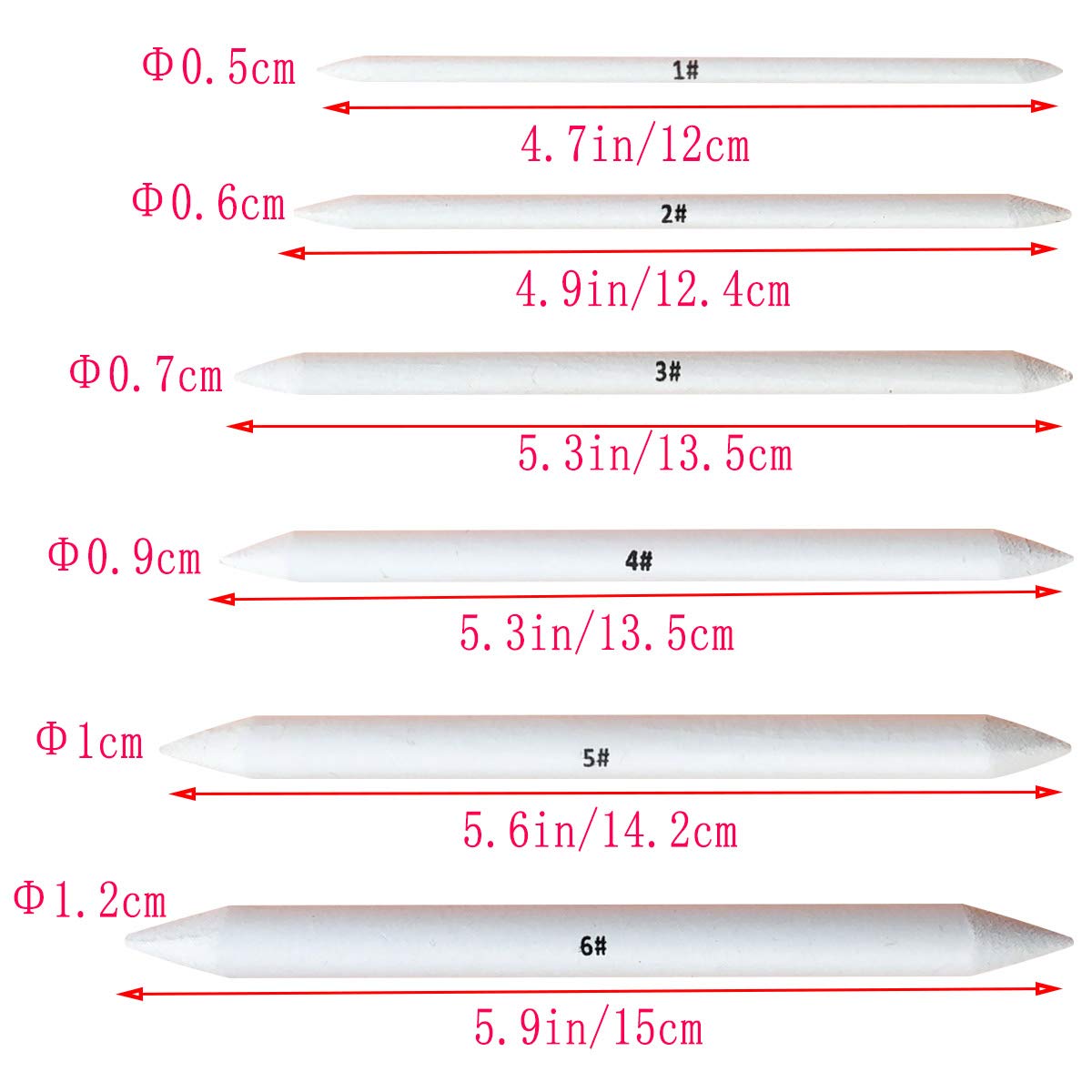 6 PCS Blending Stumps and Tortillions, Sketch Drawing Tools, Paper Art Blenders for Student Sketch Drawing