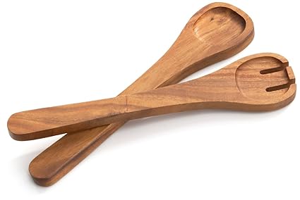 Woodard & Charles Madera de Acacia Tenedor y Cuchara Cubiertos para Servir Ensalada, ...
