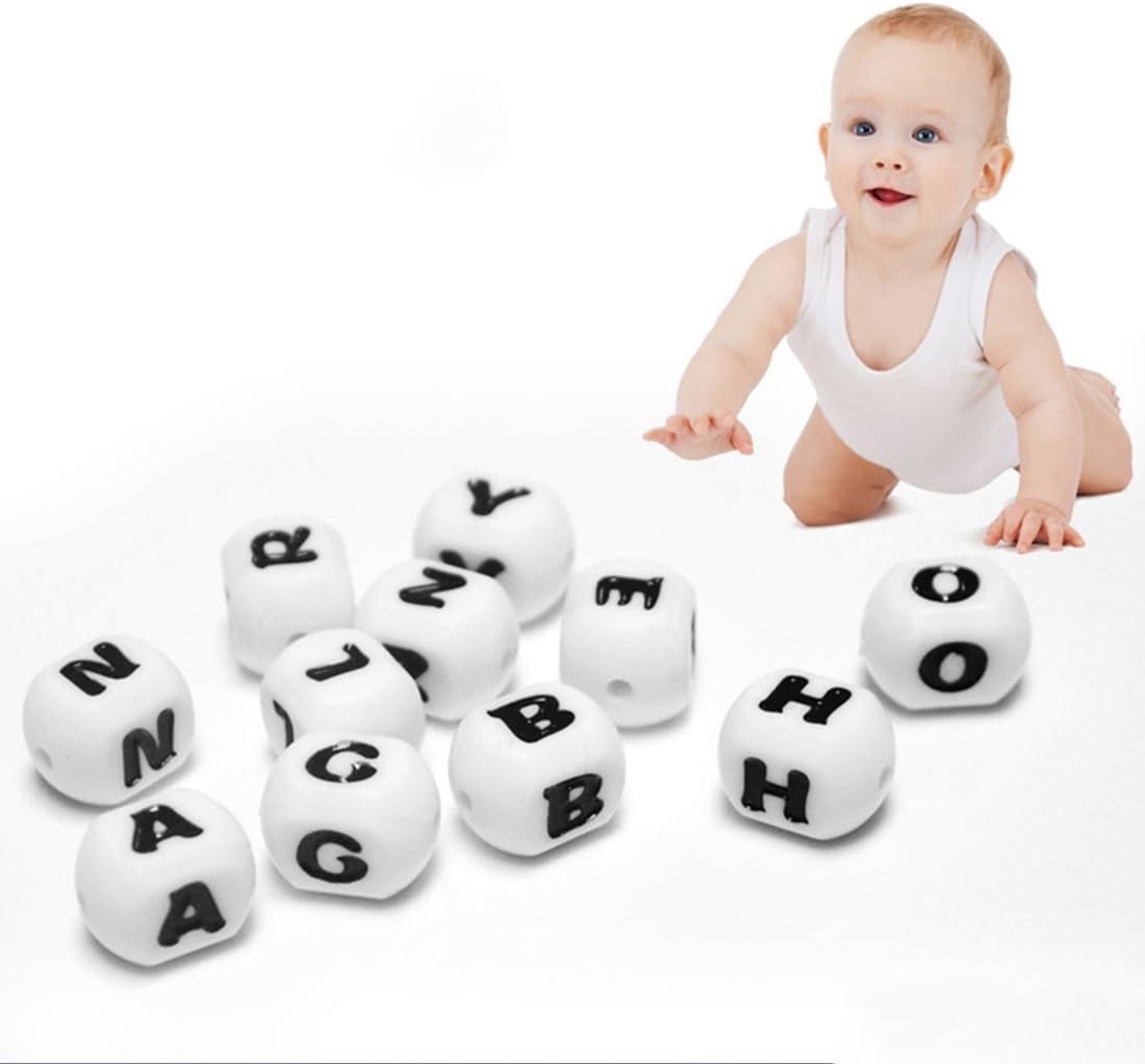 Inchant Letter Beads 26pcs Teether Beads Silicone for Teething in Bulk Can Chew DIY Jewelry Accessories With Gift bag