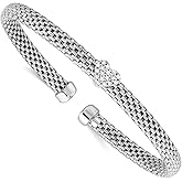 JewelryWeb 4.9mm 925 Sterling Silver Rhodium Plated Polished Cubic Zirconia Love Heart Mesh Cuff Stackable Bangle Bracelet Cuff Bracelet for Women