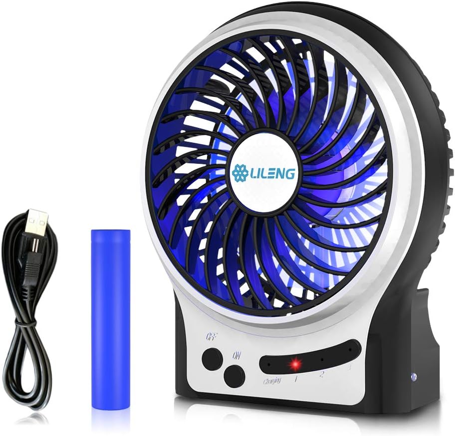 Recoo Mini Handheld Desk Fan,Personal Portable Electric Table Fan with USB Rechargeable Battery Operated Cooling with LED Light for Office Room Car Outdoor Traveling 3 Speed,Black