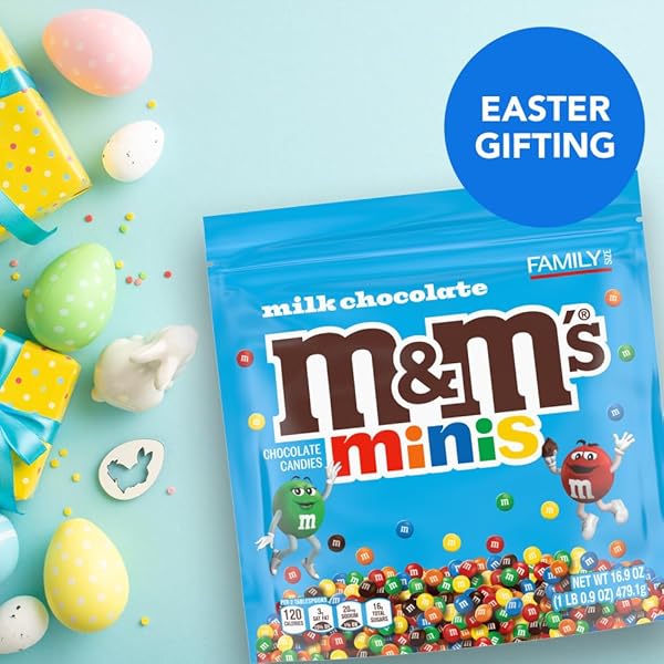 M&M’S MINIS MILK CHOCOLATE EASTER CANDY BAG, CANDY ASSORTMENT FAMILY SIZE, 16.9 OZ RESEALABLE BULK CHOCOLATE CANDY BAG