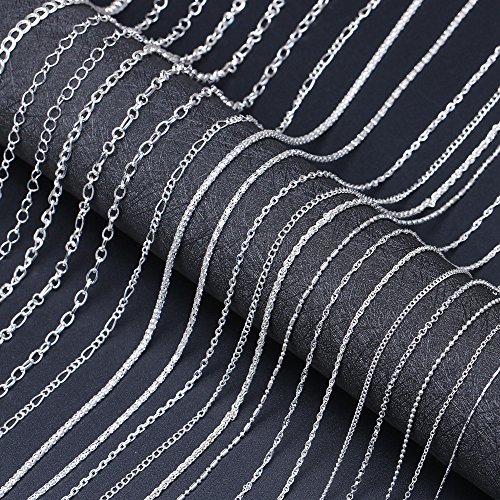 YUEAON 20 Pack Different Silver Plated Necklace Chain with Lobster Clasps for Jewelry Making Supplies-Bulk Lots