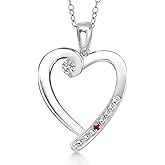 Gem Stone King 925 Sterling Silver Lab Grown Diamond and Red Ruby Heart Pendant Necklace for Women | 0.19 Cttw | Gemstone April Birthstone | Round 3.5MM | With 18 Inch Chain