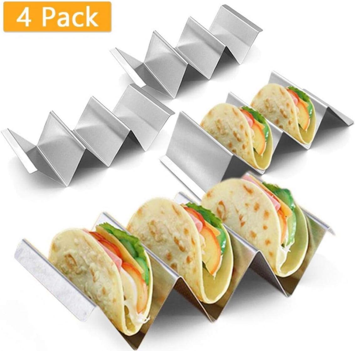 GYC Stainless Steel Retractable 4PCS Oven Safe Rustproof Kitchen Pastry Rack Taco Holder Stainless Steel Home Reusable Display Baking Sheet Tray Pancake Stand