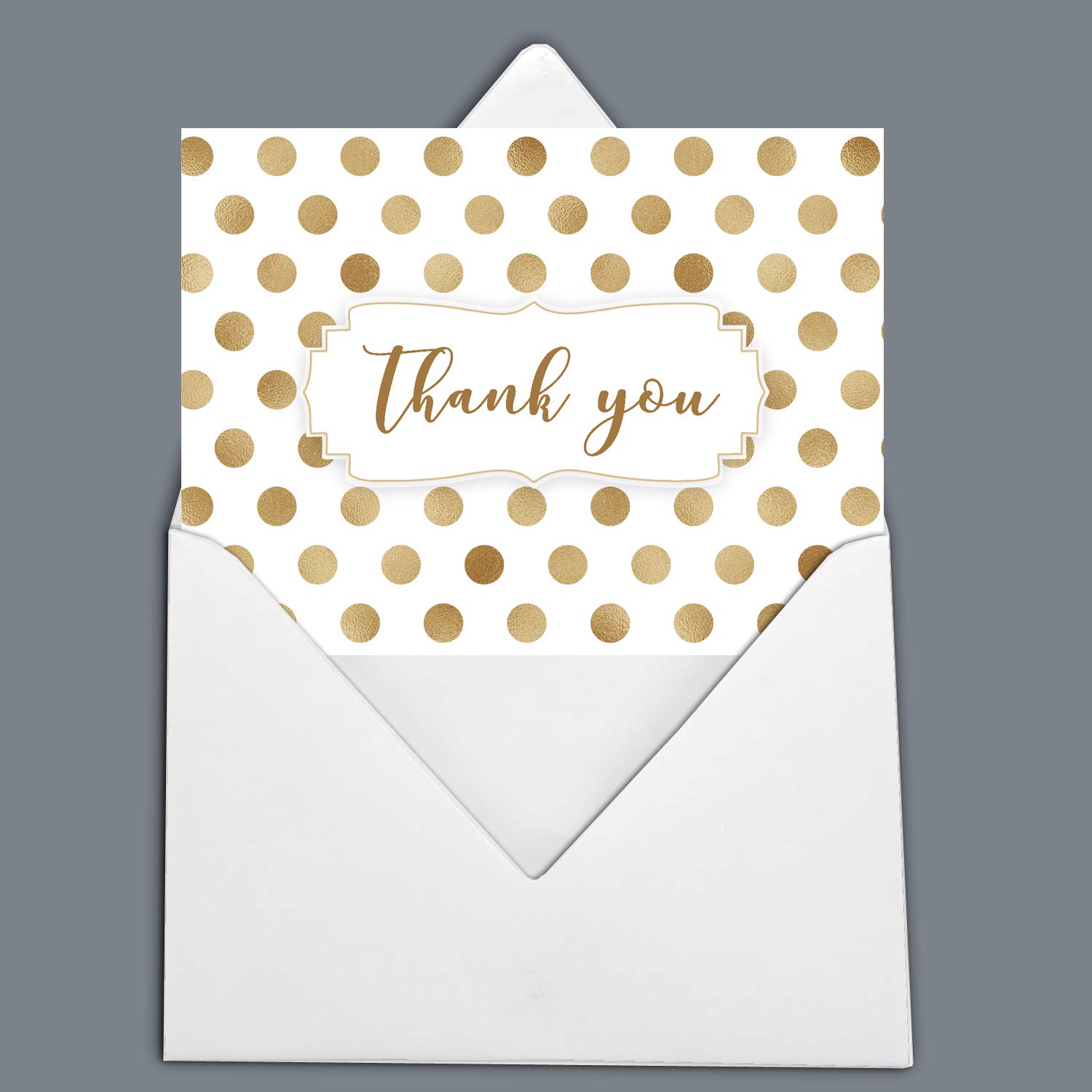 Darling Souvenir White Golden Dots Thank You Card Wedding Thank You Card Greeting Cards With White Envelopes - 36 Pcs