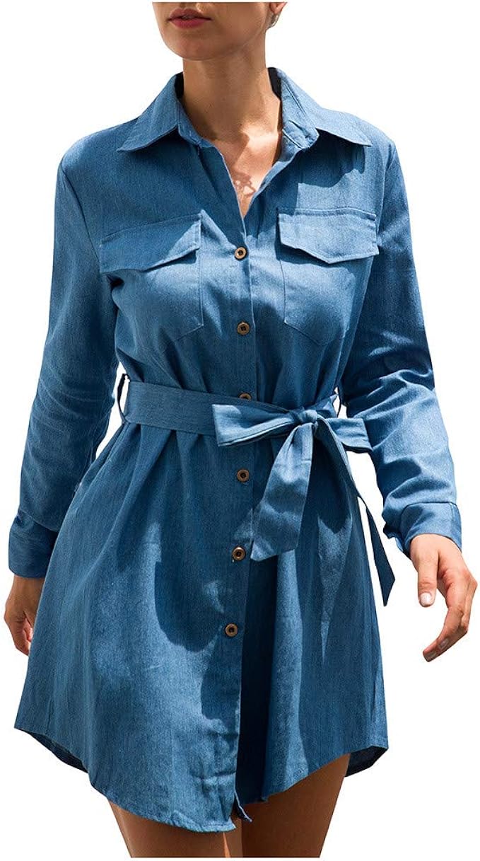 AMhomely Women Dresses Sale, Women's Blue Jeans Denim TShirt Long