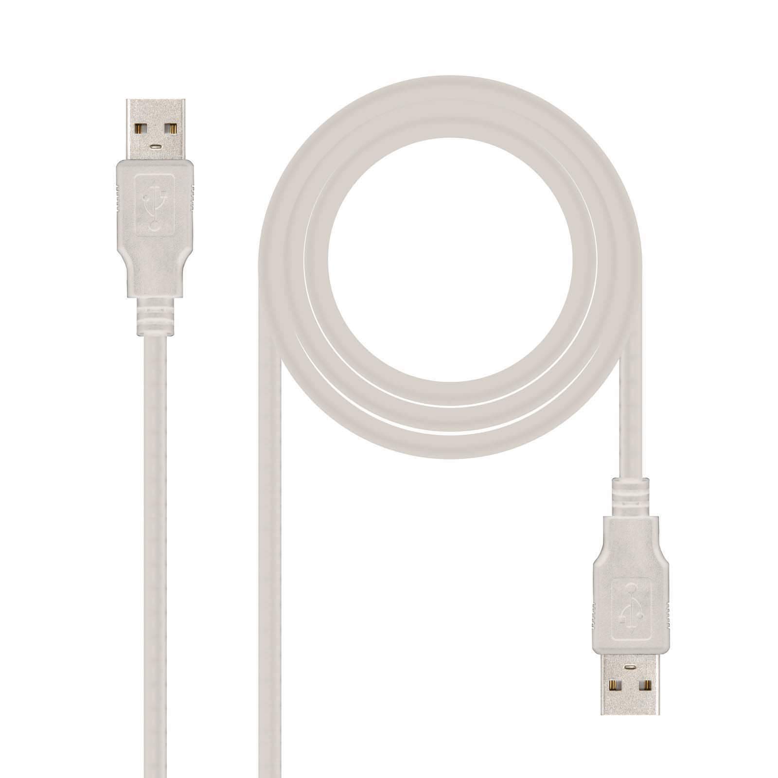 Nanocable 10.01.0302 USB 2.0 Cable, Type A/M-A/M, Male-Male, Beige, 1.0 mts