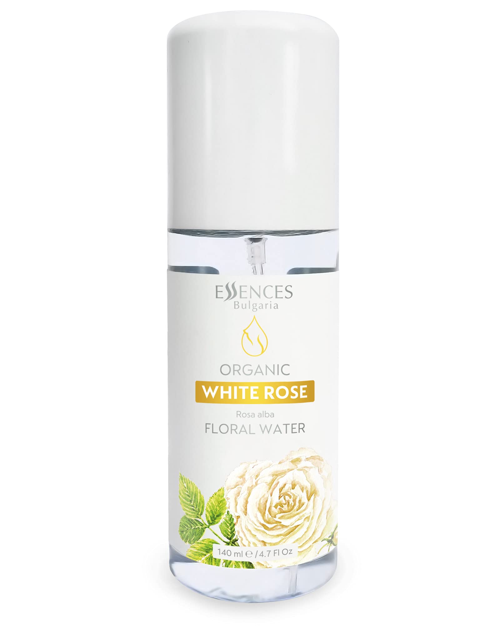 Essences Bulgaria | Organic White Rose Floral Water 140ml | Rosa alba | 100% Pure and Natural | Anti-Age Refreshing Beauty Mist | Alcohol-Free | Makeup Remover | Hydrating | Vegan