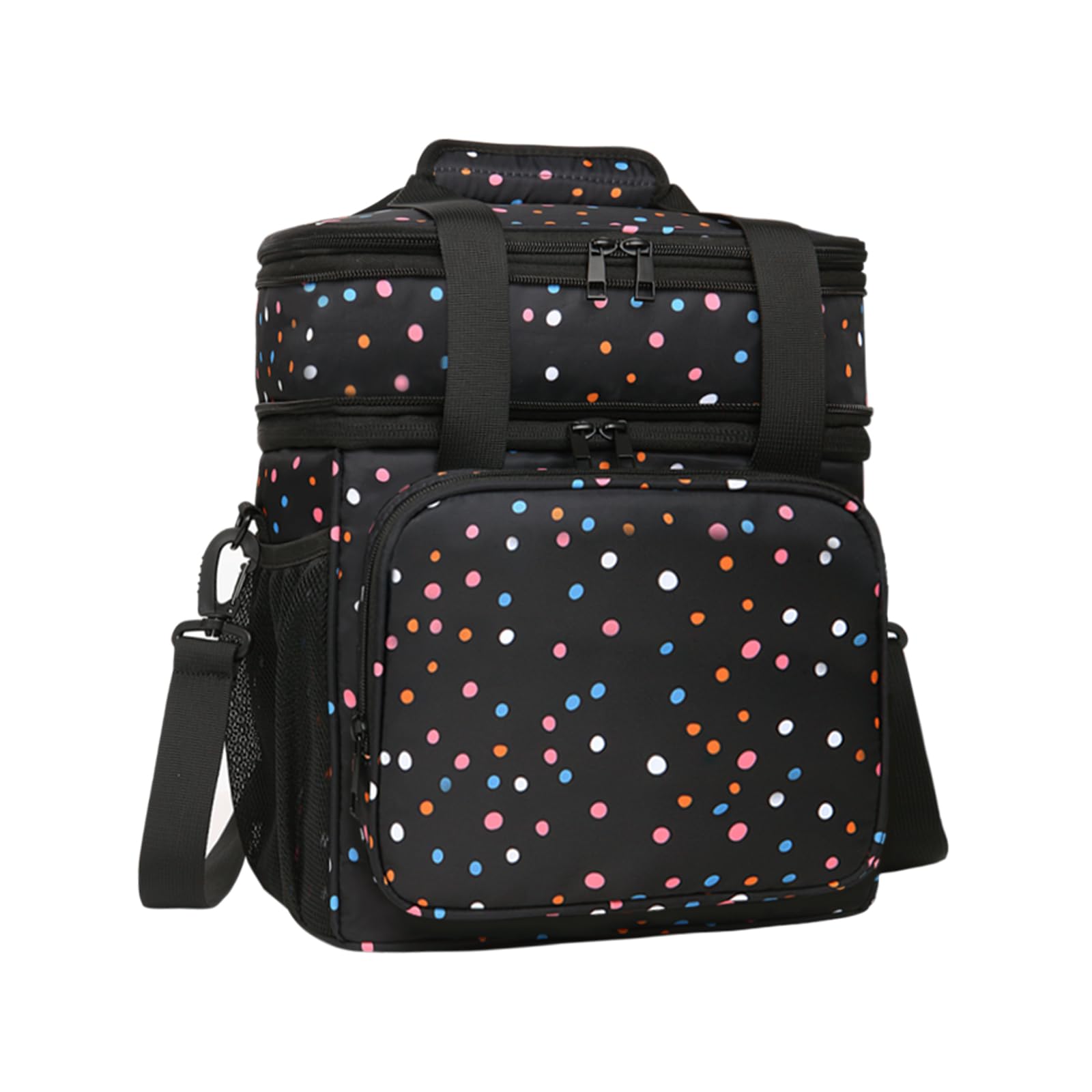 Expandable Insulated Lunch Box, Double Deck Lightweight Large Lunch Bag Tote Leakproof Cooler Bags for Women Adults Work Outdoor Picnic Daytrip, Polka Dots, 16L Image