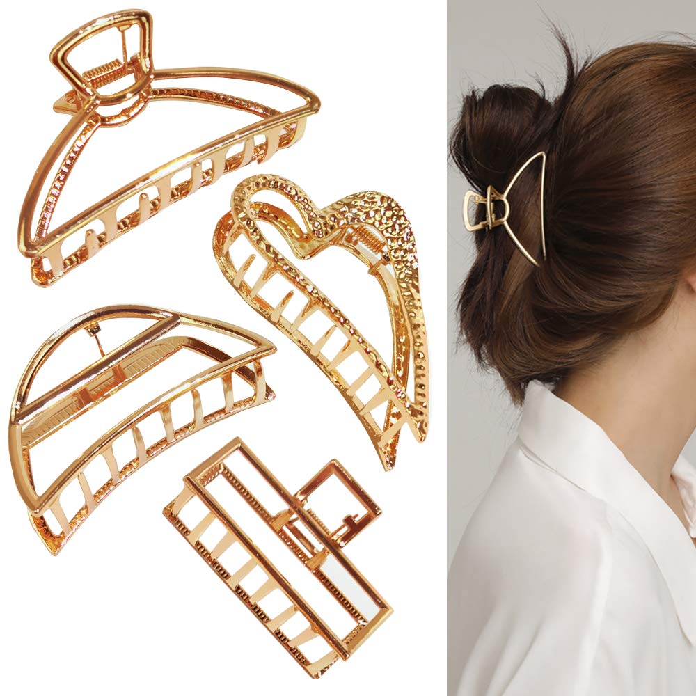 Metal Claw Clips, 4 piece Hair Claw Clips Large Non-slip Hair Gripper Hair Clip for Women Girls to Fix the （gold）