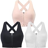 Evercute Zip Front Post-Surgery Bra Women's Wireless Sports Bras Padded Strappy Medium Support Yoga Exercise Athletic Bras