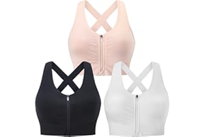 Evercute Zip Front Post-Surgery Bra Women's Wireless Sports Bras Padded Strappy Medium Support Yoga Exercise Athletic Bras